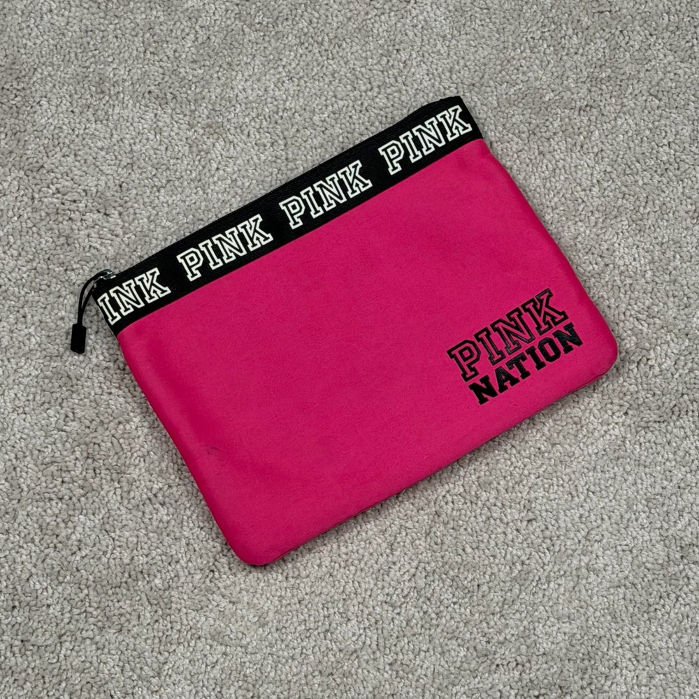 Victoria's Secret PINK Nation Hot Pink Makeup Bag Logo Pouch Zipper Case